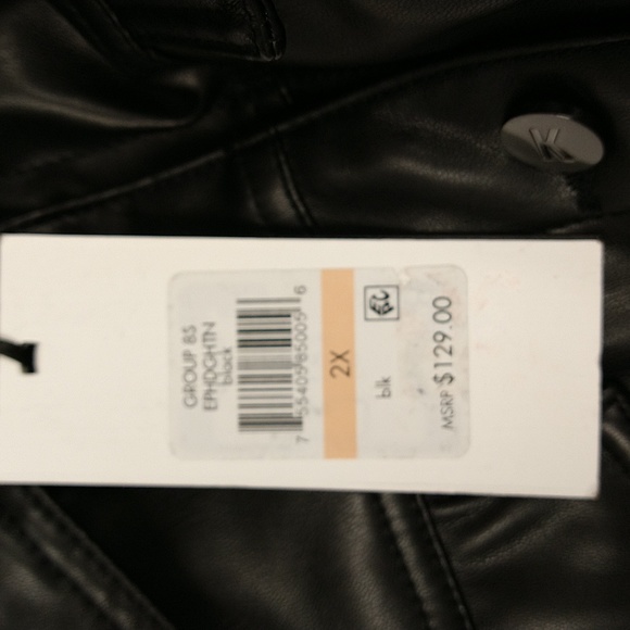 DKNY, black faux leather jacket, size 2X, cropped, button up, NWT, womens - Picture 10 of 10